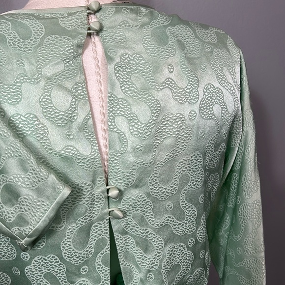 A. J. Bari Green Jacquard Silk Vintage Ruched Hourglass Dress size vintage 6 - Picture 10 of 17